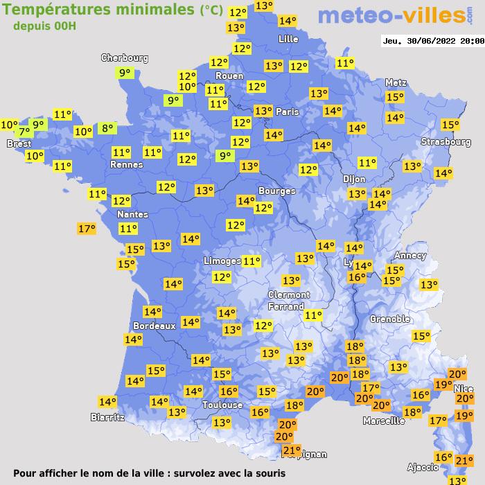 Température minimum pour le 30/06/2022 à 1812