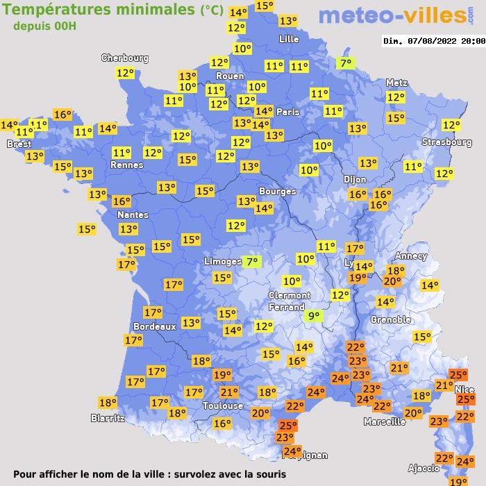 Température minimum pour le 07/08/2022 à 1812