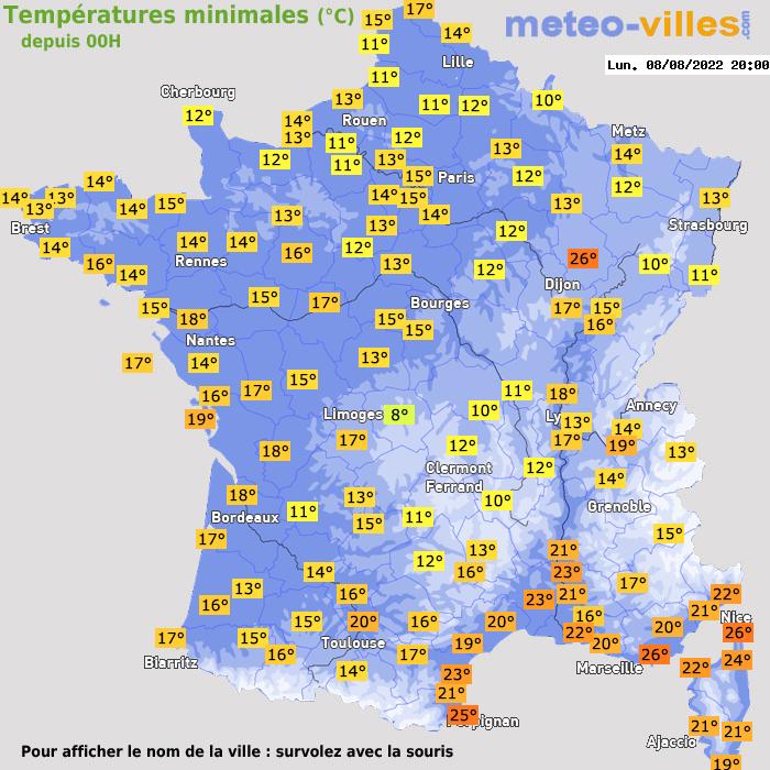 Température minimum pour le 08/08/2022 à 1812