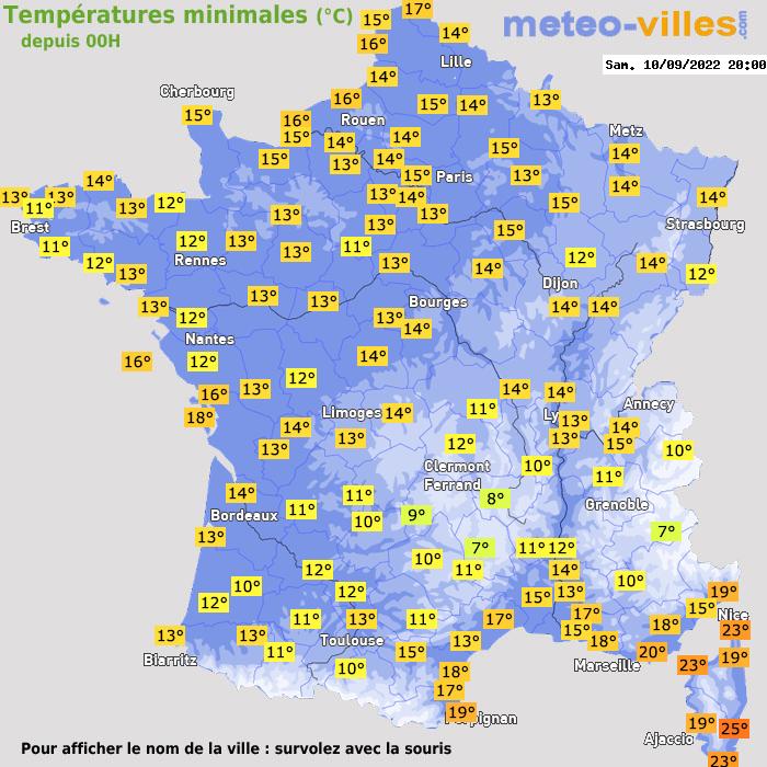 Température minimum pour le 10/09/2022 à 1812