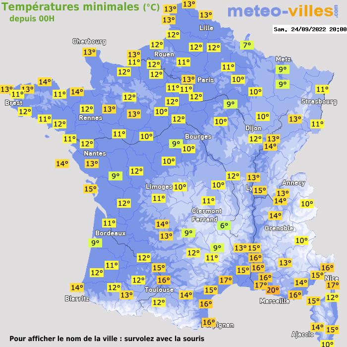 Température minimum pour le 24/09/2022 à 1812
