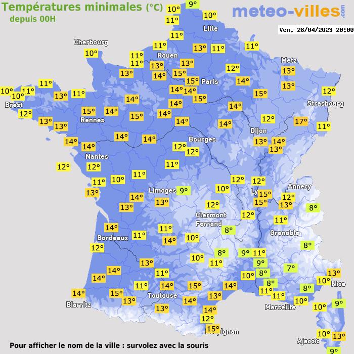 Température minimum pour le 28/04/2023 à 1812