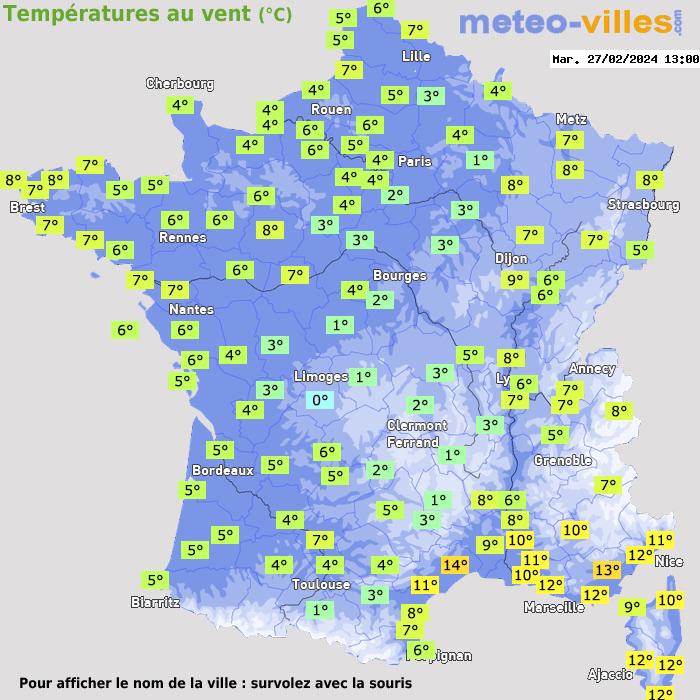 Météo France températures windchill