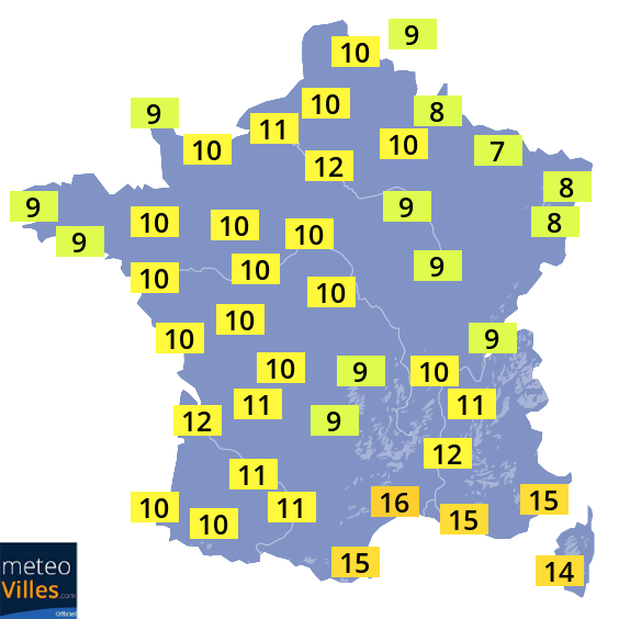 Carte des prévision des températures