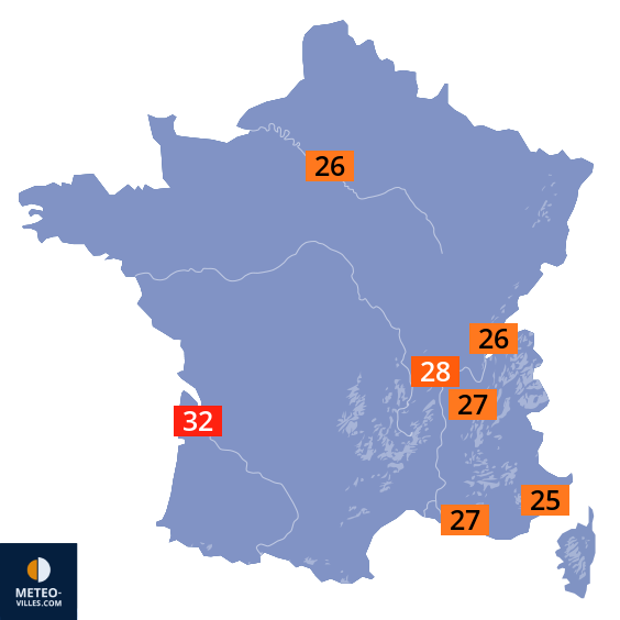 Carte des températures actuelles