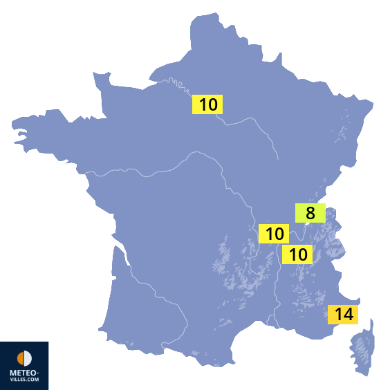 Carte des températures actuelles